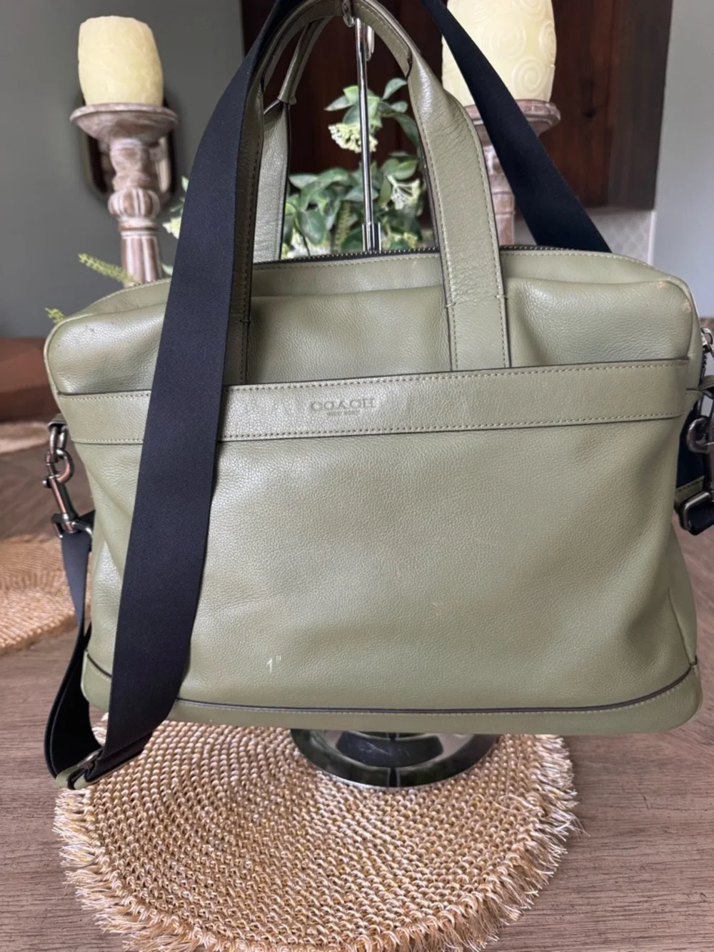 Coach Olive Green Leather Laptop Bag with Black Strap - Picture 5 of 14